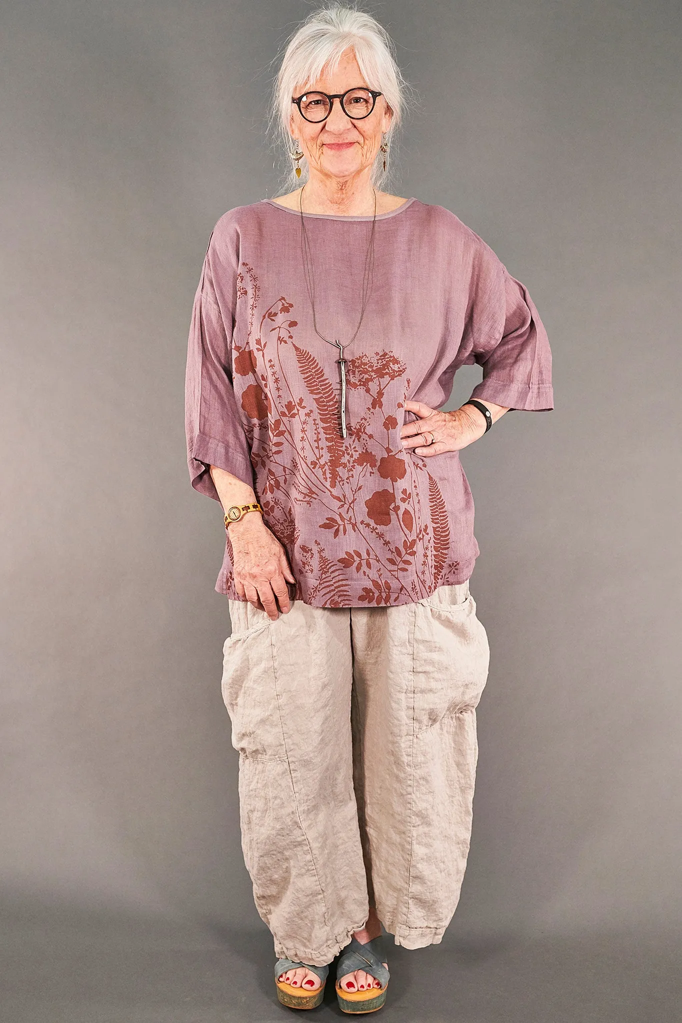 L594-Oversized Square Linen Top-Plum Haze-P