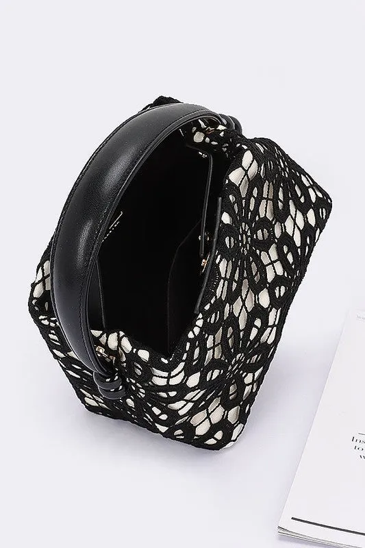 Lace Flower 2 Tone Top Handle Convertible Clutch