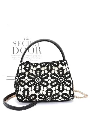 Lace Flower 2 Tone Top Handle Convertible Clutch