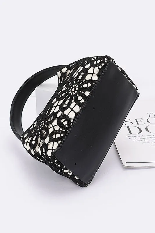 Lace Flower 2 Tone Top Handle Convertible Clutch