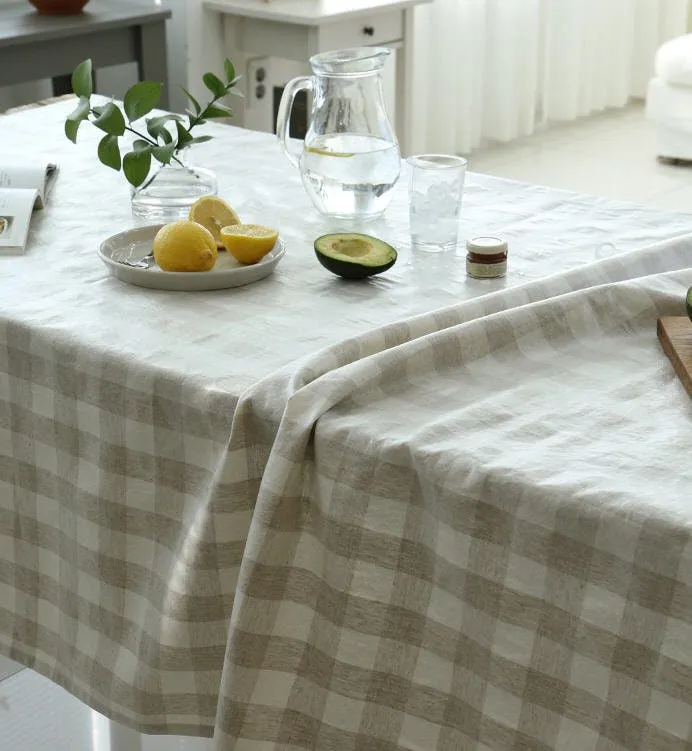 Laminated Linen Blend Waterproof Fabric, Checker and Stripes, 4 Styles, 59 inches Wide, Non-glossy TPU Coating - By the Yard 40182-1