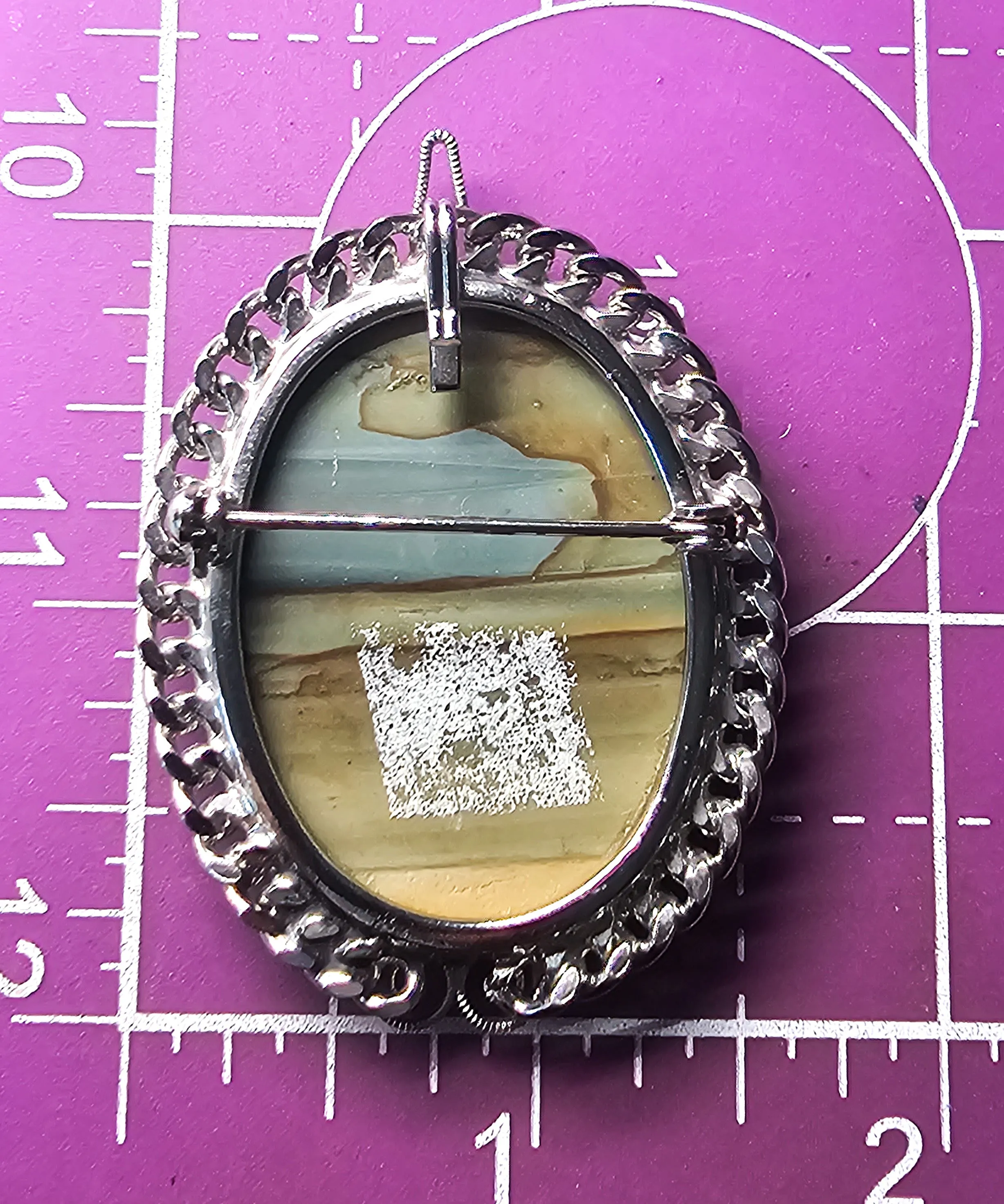 Landscape jasper vintage gemstone convertible silver chain pendant brooch
