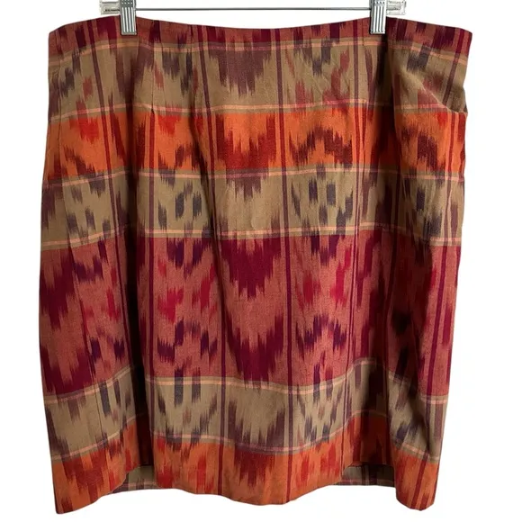 Lauren Ralph Lauren Geo-Motif Cotton-Linen Wrap Skirt Size 18W Aztec looking
