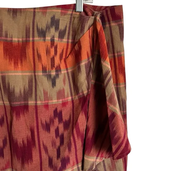 Lauren Ralph Lauren Geo-Motif Cotton-Linen Wrap Skirt Size 18W Aztec looking