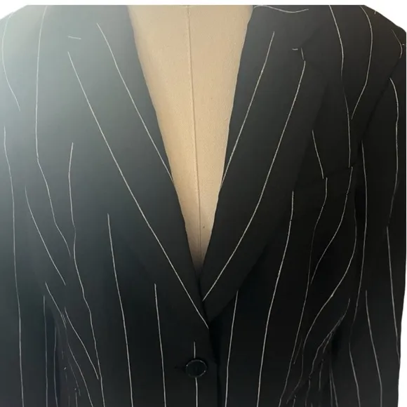 Lauren Ralph Lauren Linen Pinstripe Blazer Black &amp; Cream Transitional NEW 14