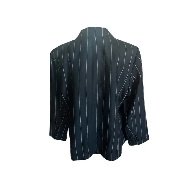 Lauren Ralph Lauren Linen Pinstripe Blazer Black &amp; Cream Transitional NEW 14