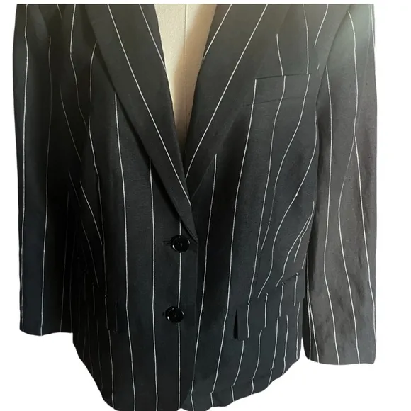 Lauren Ralph Lauren Linen Pinstripe Blazer Black &amp; Cream Transitional NEW 14