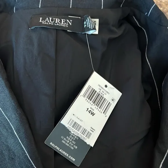 Lauren Ralph Lauren Linen Pinstripe Blazer Black &amp; Cream Transitional NEW 14