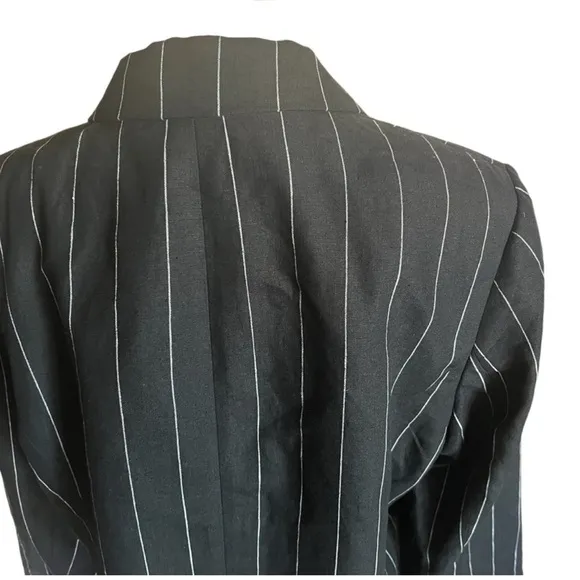 Lauren Ralph Lauren Linen Pinstripe Blazer Black &amp; Cream Transitional NEW 14