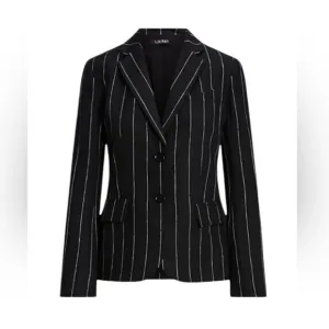 Lauren Ralph Lauren Linen Pinstripe Blazer Black &amp; Cream Transitional NEW 14