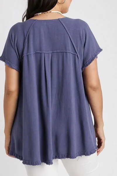 Let's Get Together Seam Detail Linen Top in Dusty Blue - Misses and Curvy