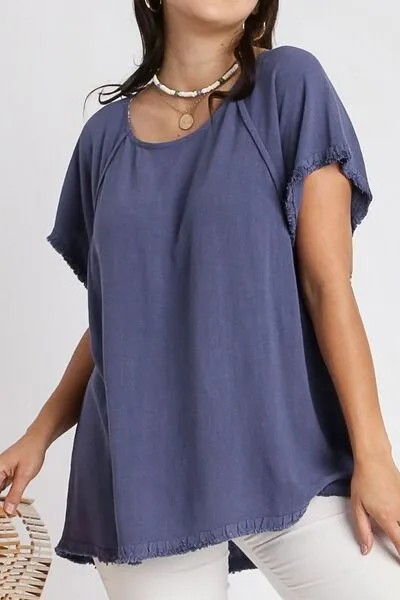 Let's Get Together Seam Detail Linen Top in Dusty Blue - Misses and Curvy