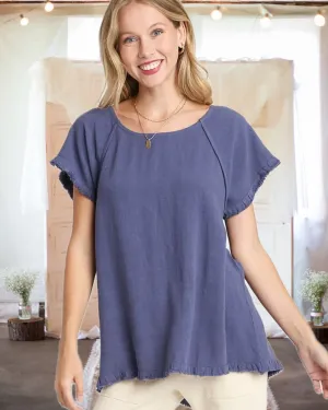 Let's Get Together Seam Detail Linen Top in Dusty Blue - Misses and Curvy
