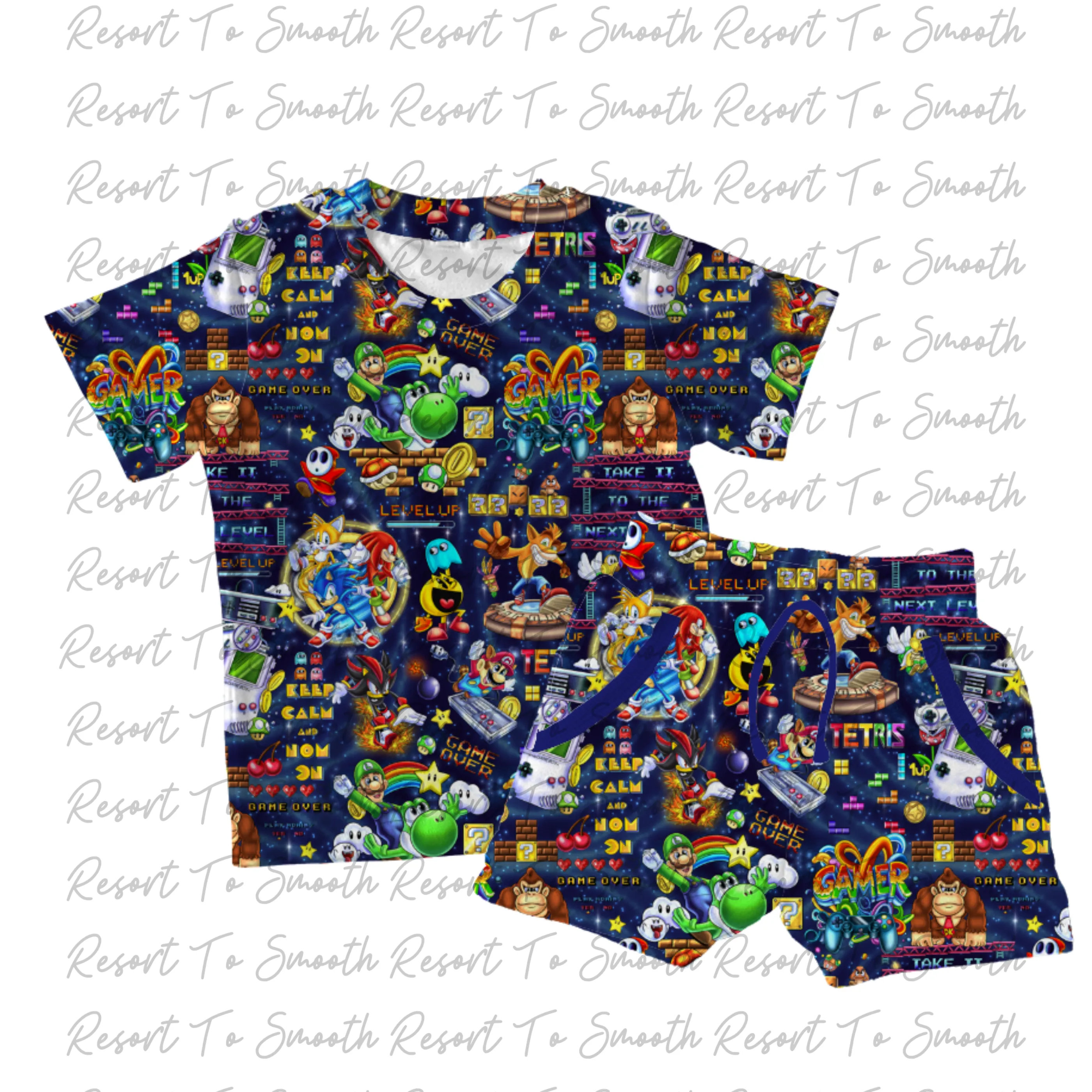 LEVEL UP MASH UP Bamboo Short Sleeve POCKET Tee Shirt  Shorts DAYWEAR Set