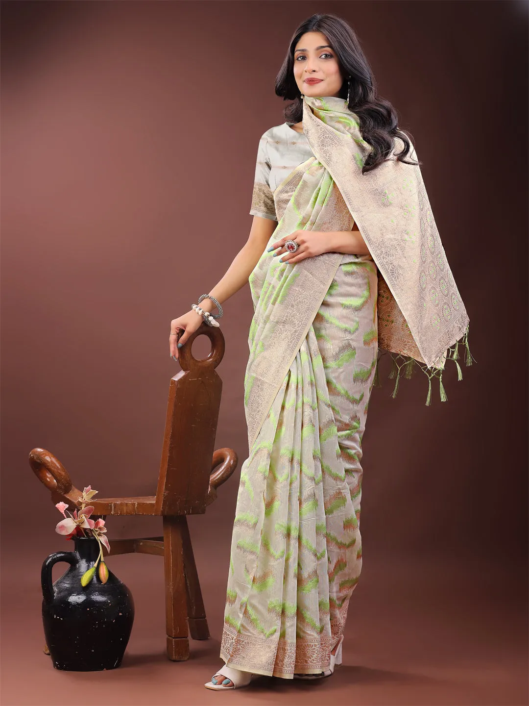 Light Green Linen Cotton Saree