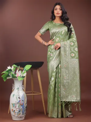 Light Green Linen Cotton Saree