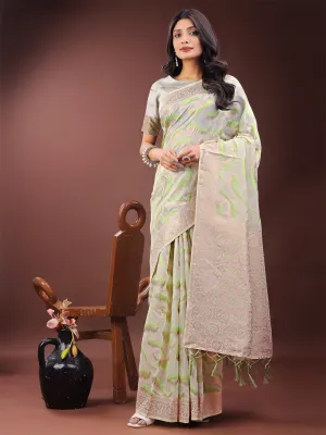 Light Green Linen Cotton Saree
