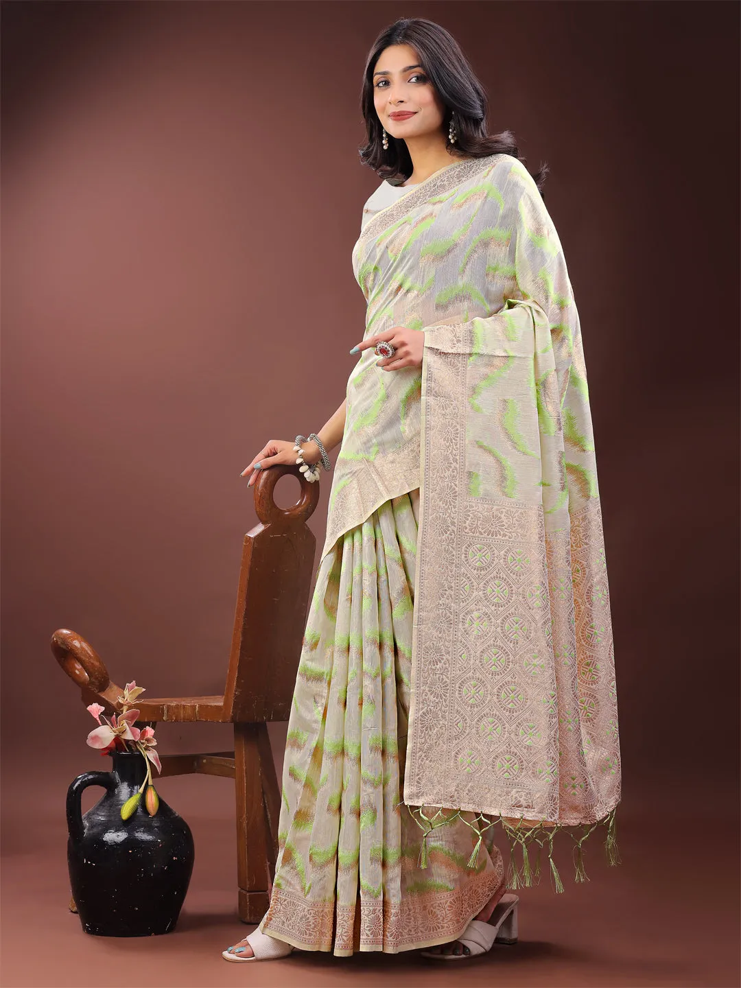 Light Green Linen Cotton Saree
