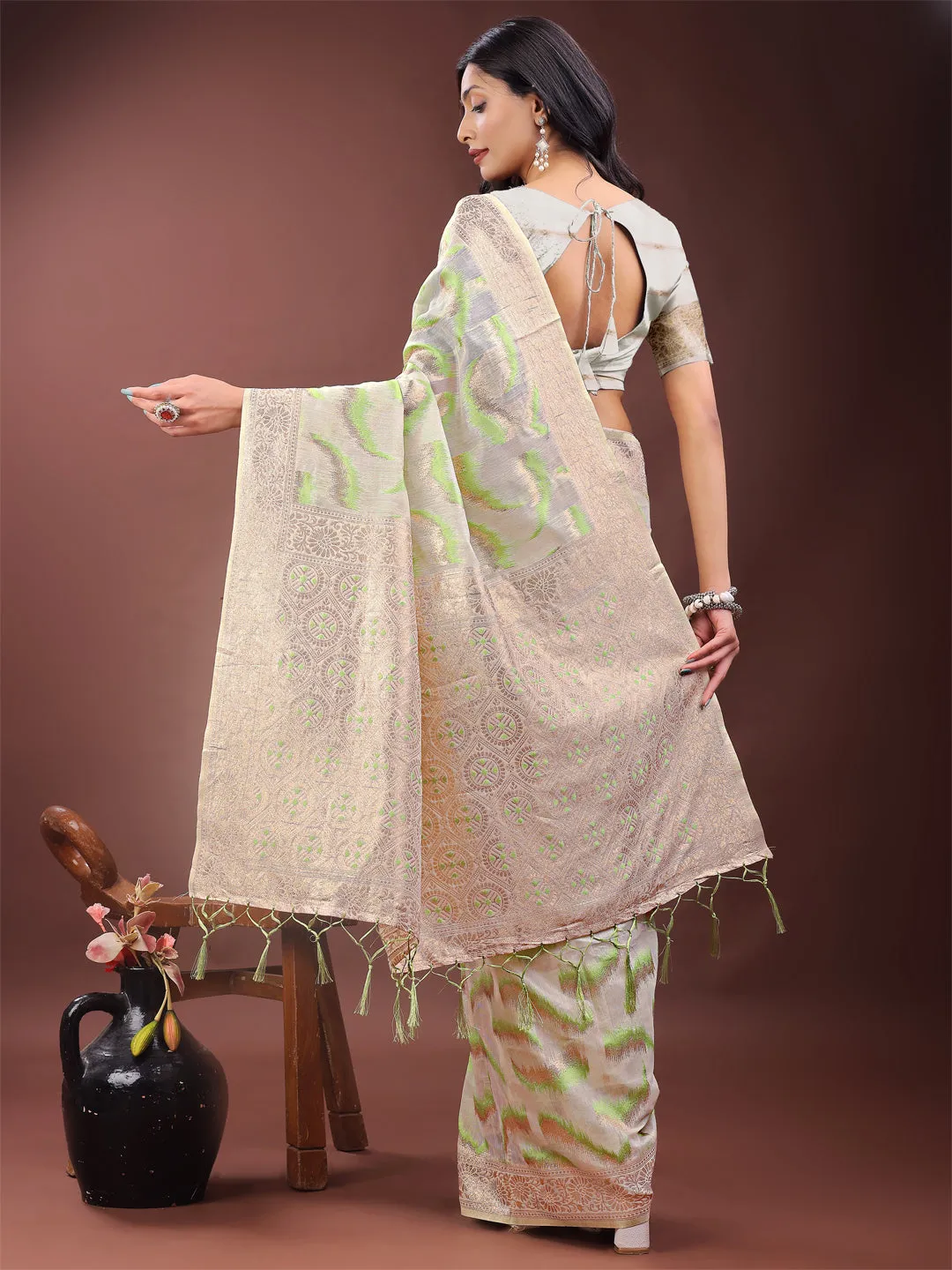Light Green Linen Cotton Saree