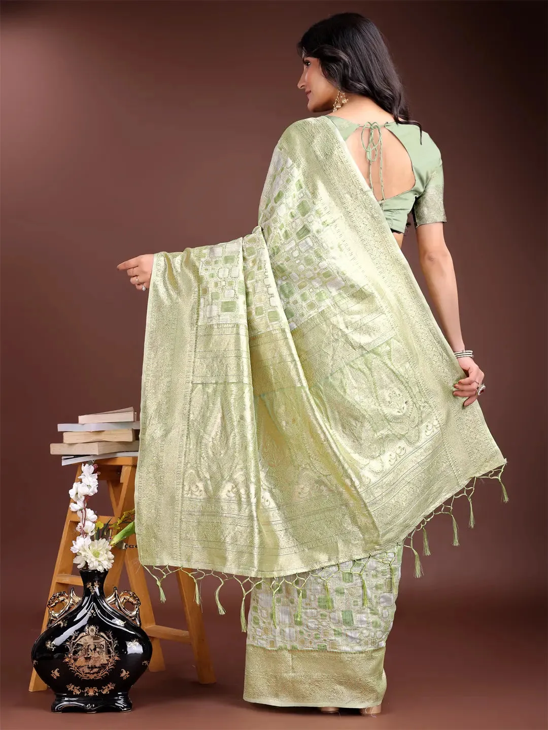 Light Green Linen Cotton Saree