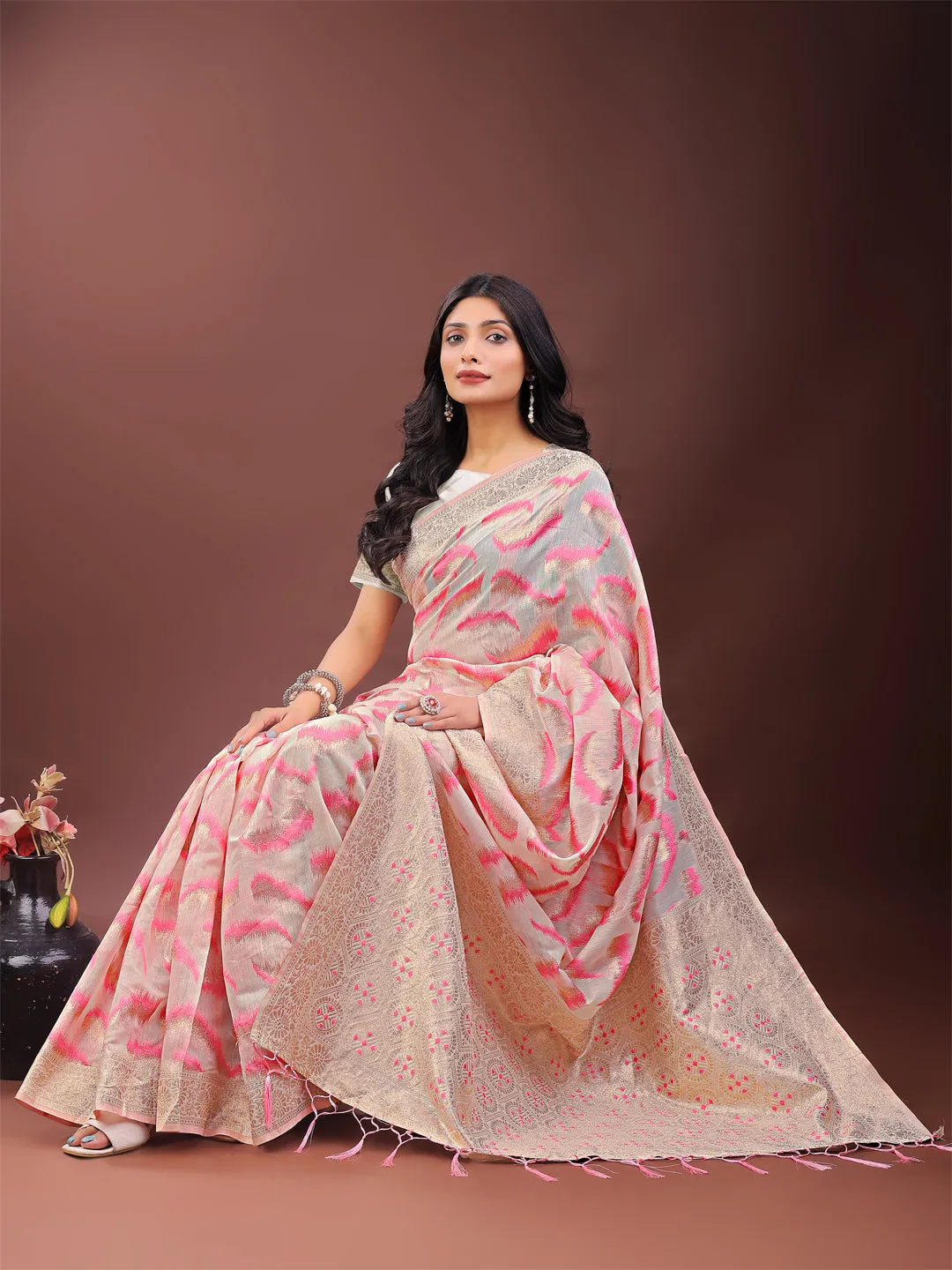 Light pink Linen Cotton Saree