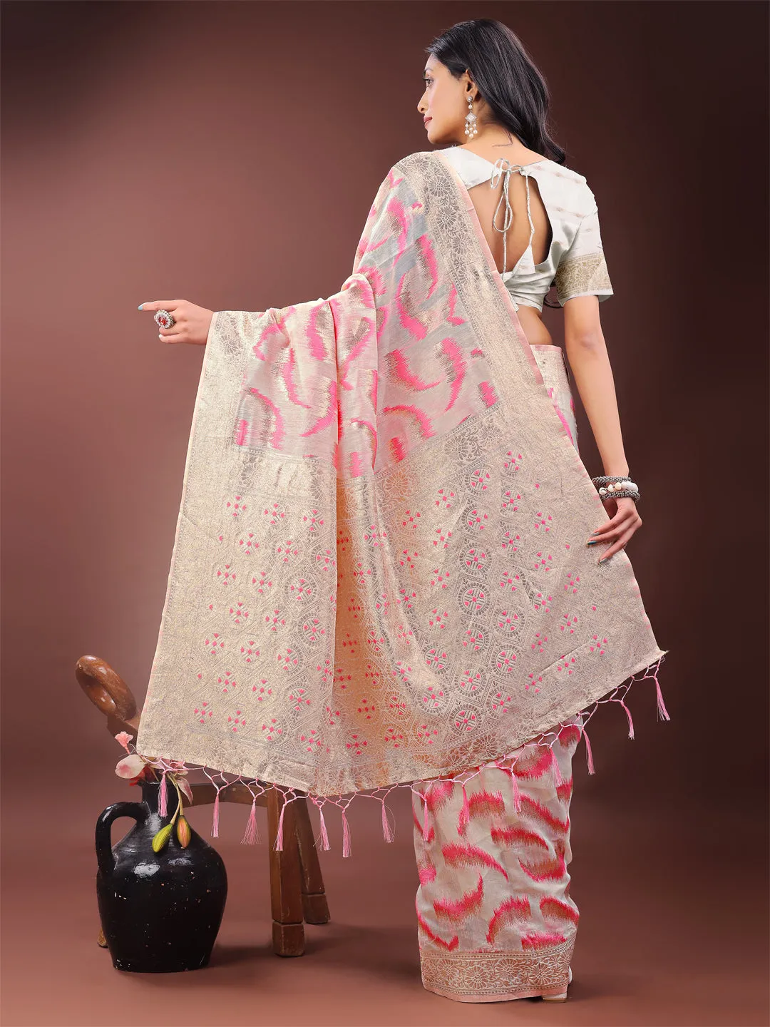 Light pink Linen Cotton Saree