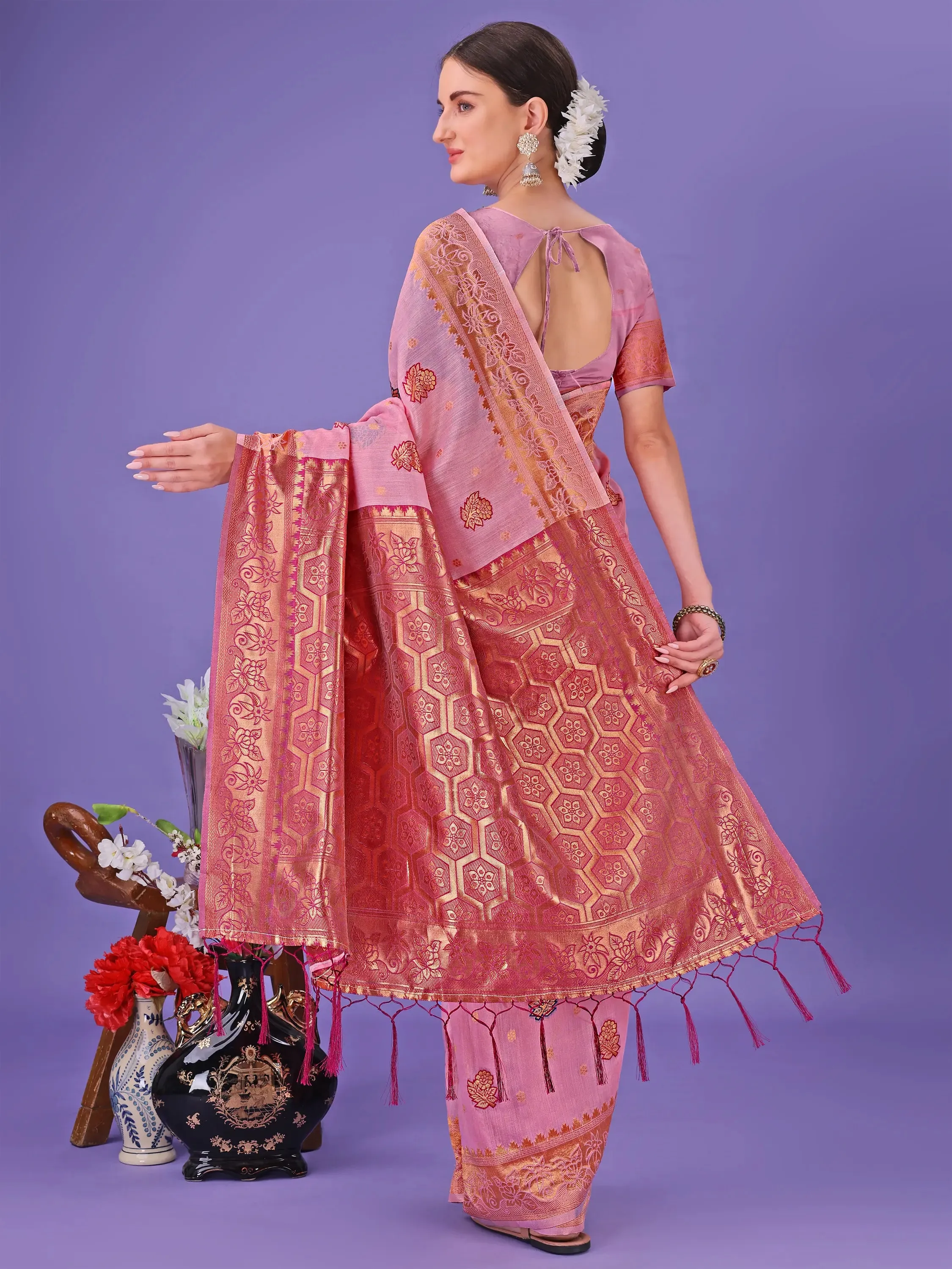 Light Pink Linen Cotton Saree