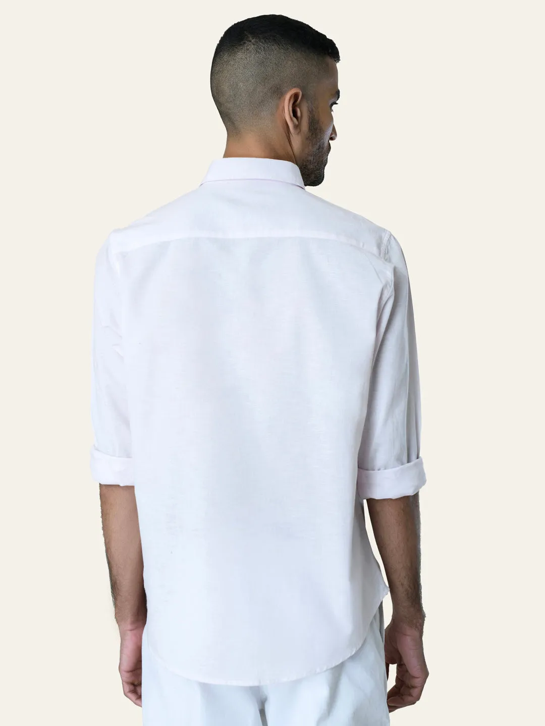 Light Pink Solid Slim Fit Linen Cotton Shirt