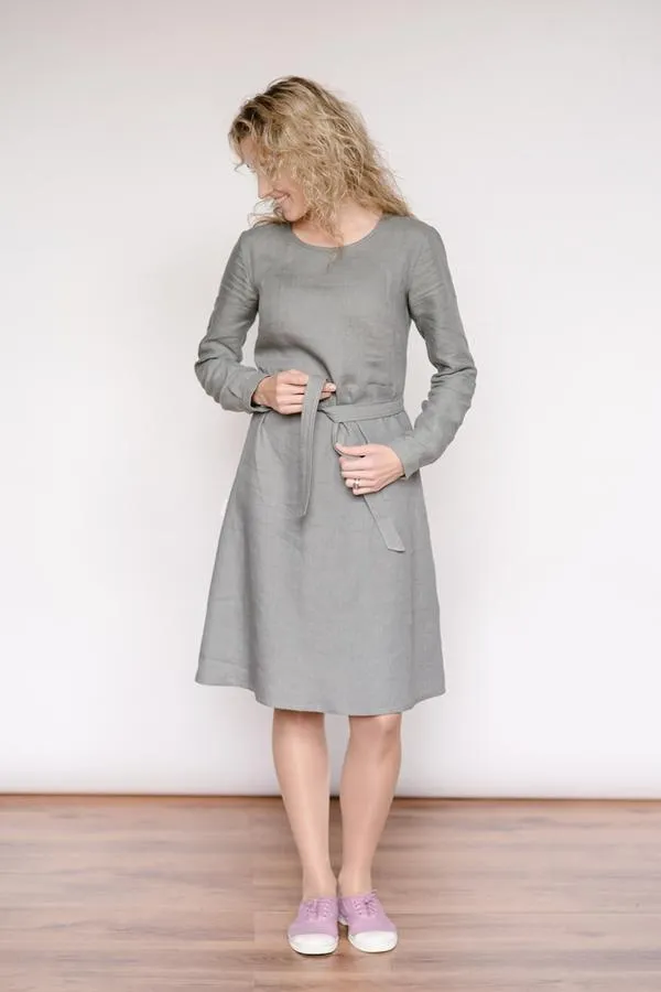 Light-Trapeze Cut Modest Linen Dress