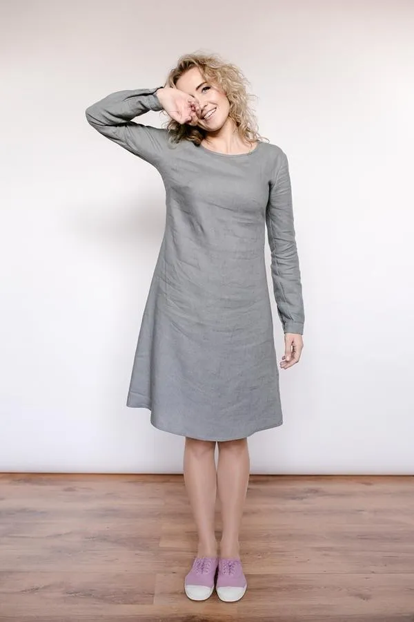 Light-Trapeze Cut Modest Linen Dress