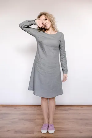 Light-Trapeze Cut Modest Linen Dress