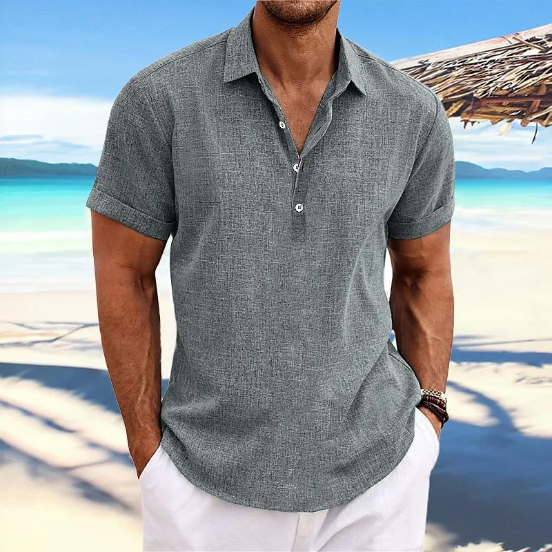 Lightweight Linen-Cotton Short-Sleeve Shirt for Gentlemen