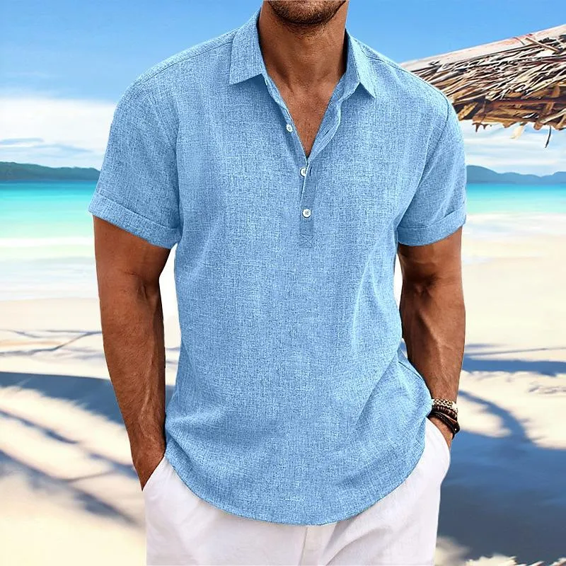 Lightweight Linen-Cotton Short-Sleeve Shirt for Gentlemen