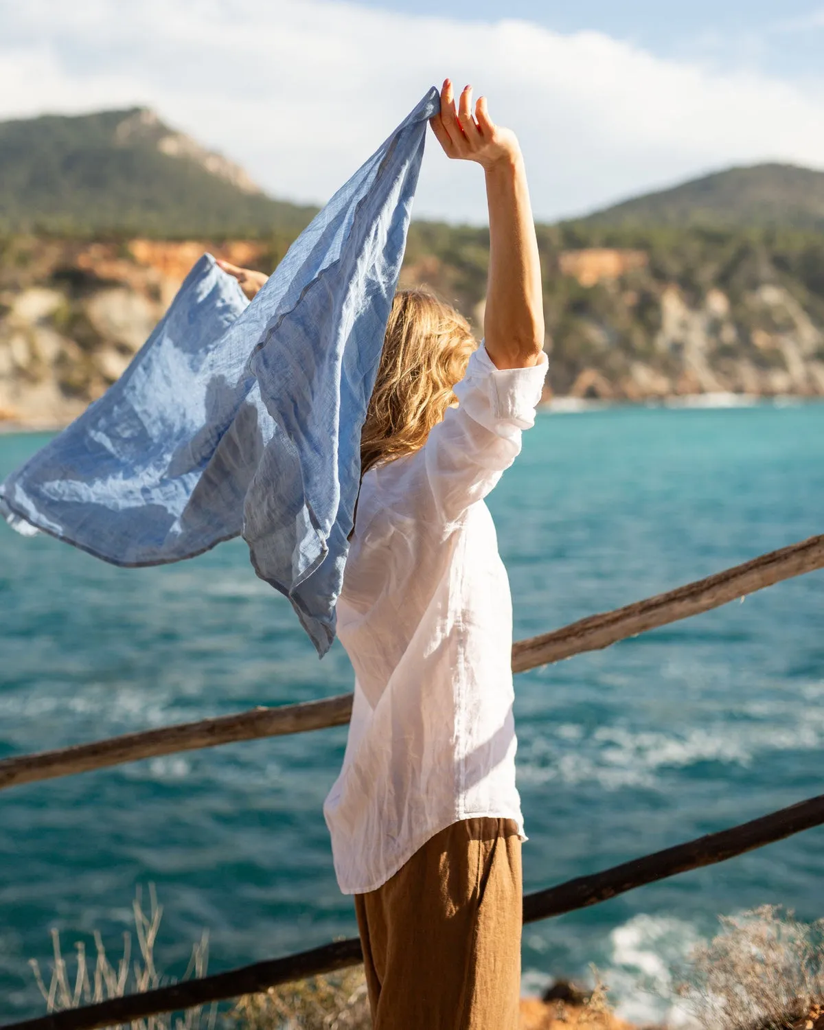 Lightweight Linen Scarf in Dusk Blue