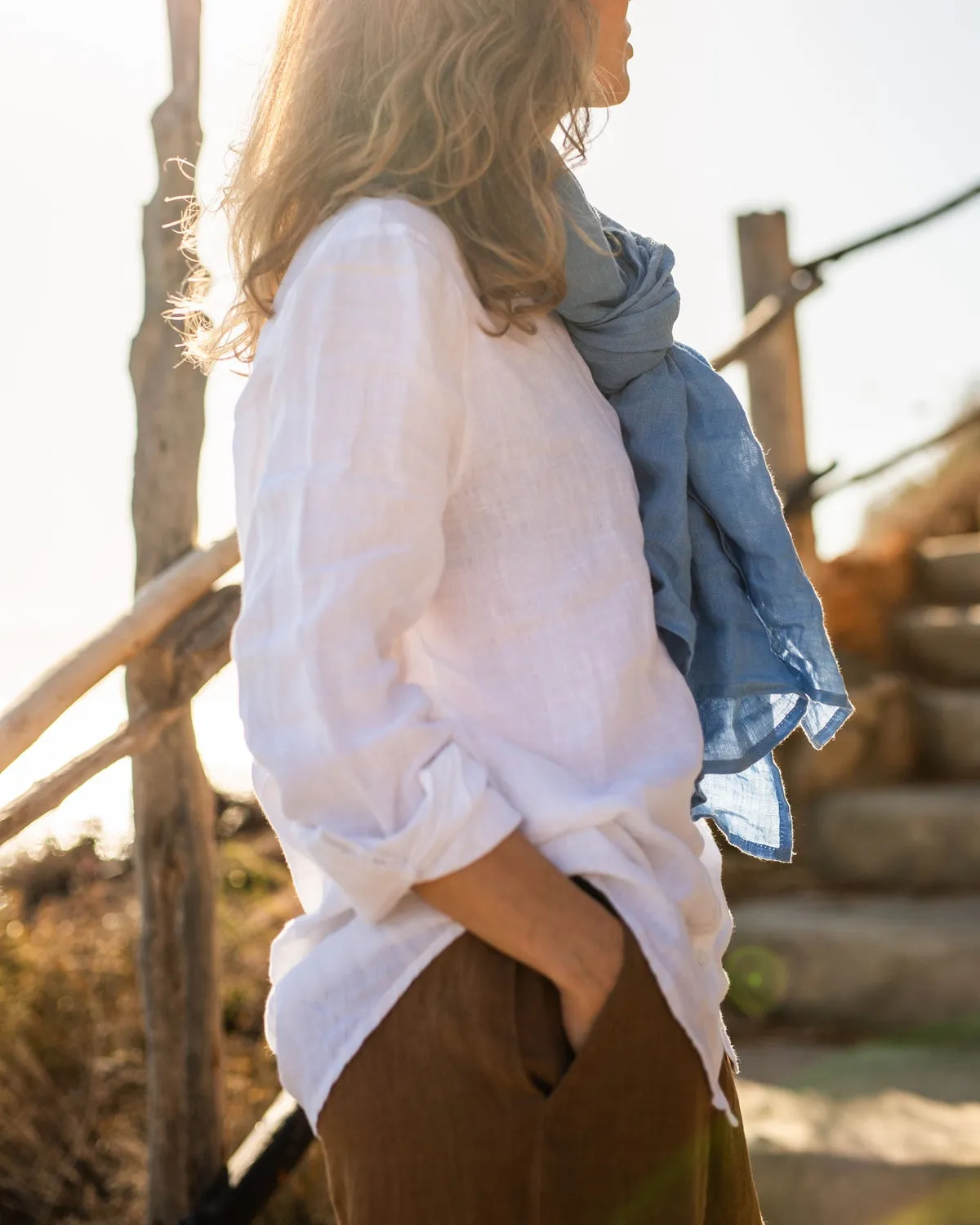 Lightweight Linen Scarf in Dusk Blue