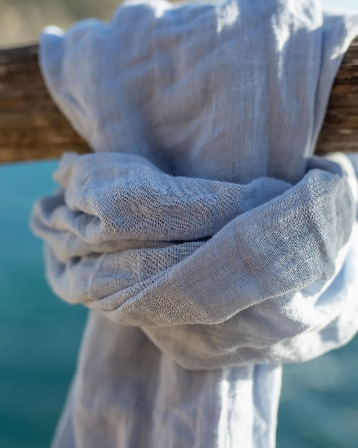 Lightweight Linen Scarf in Light Blue