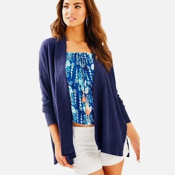 Lilly Pulitzer MELLY LIGHTWEIGHT Cotton Linen CARDIGANTrue Navy