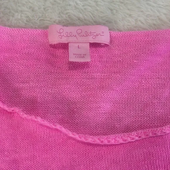 Lilly Pulitzer Size L Pink Alana 100% Linen Boat Neck sweater long sleeves.