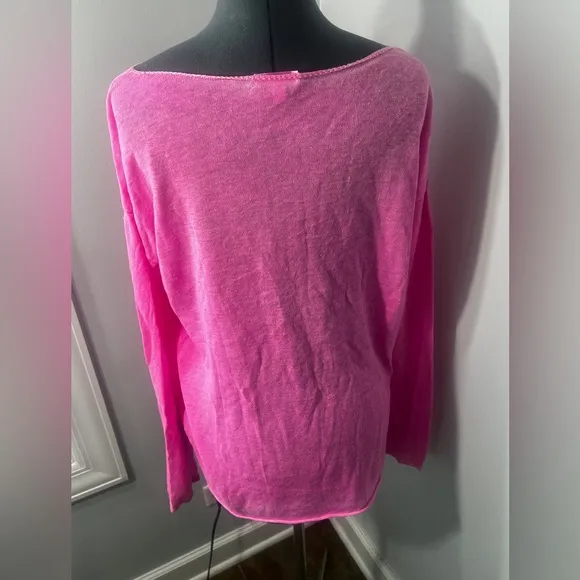 Lilly Pulitzer Size L Pink Alana 100% Linen Boat Neck sweater long sleeves.