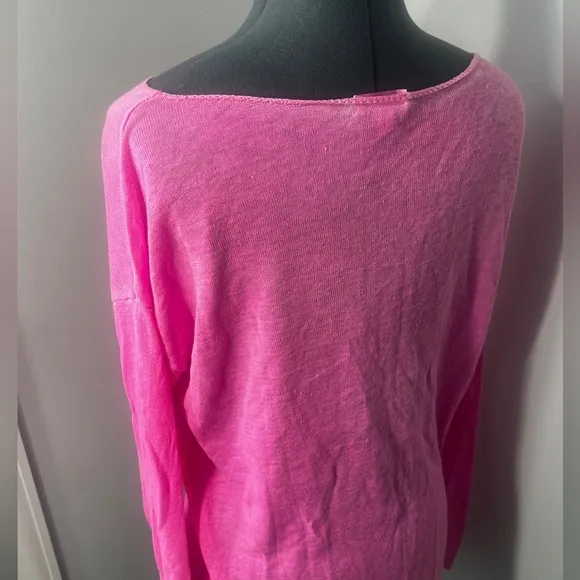 Lilly Pulitzer Size L Pink Alana 100% Linen Boat Neck sweater long sleeves.