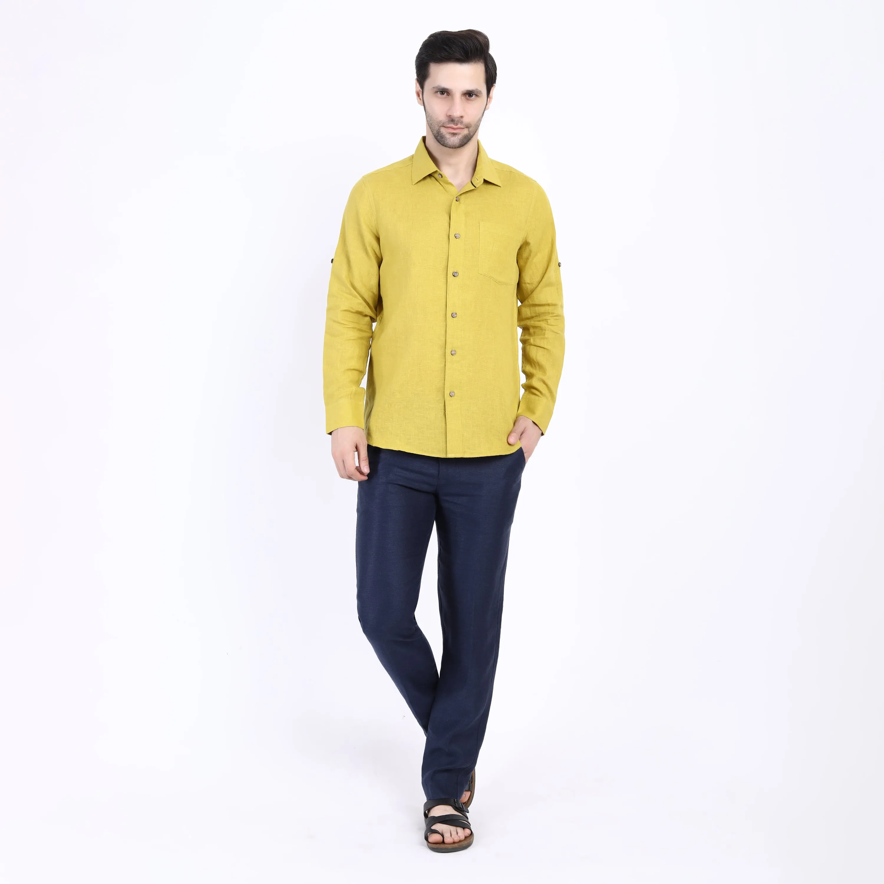 Lime Solid Linen Shirt