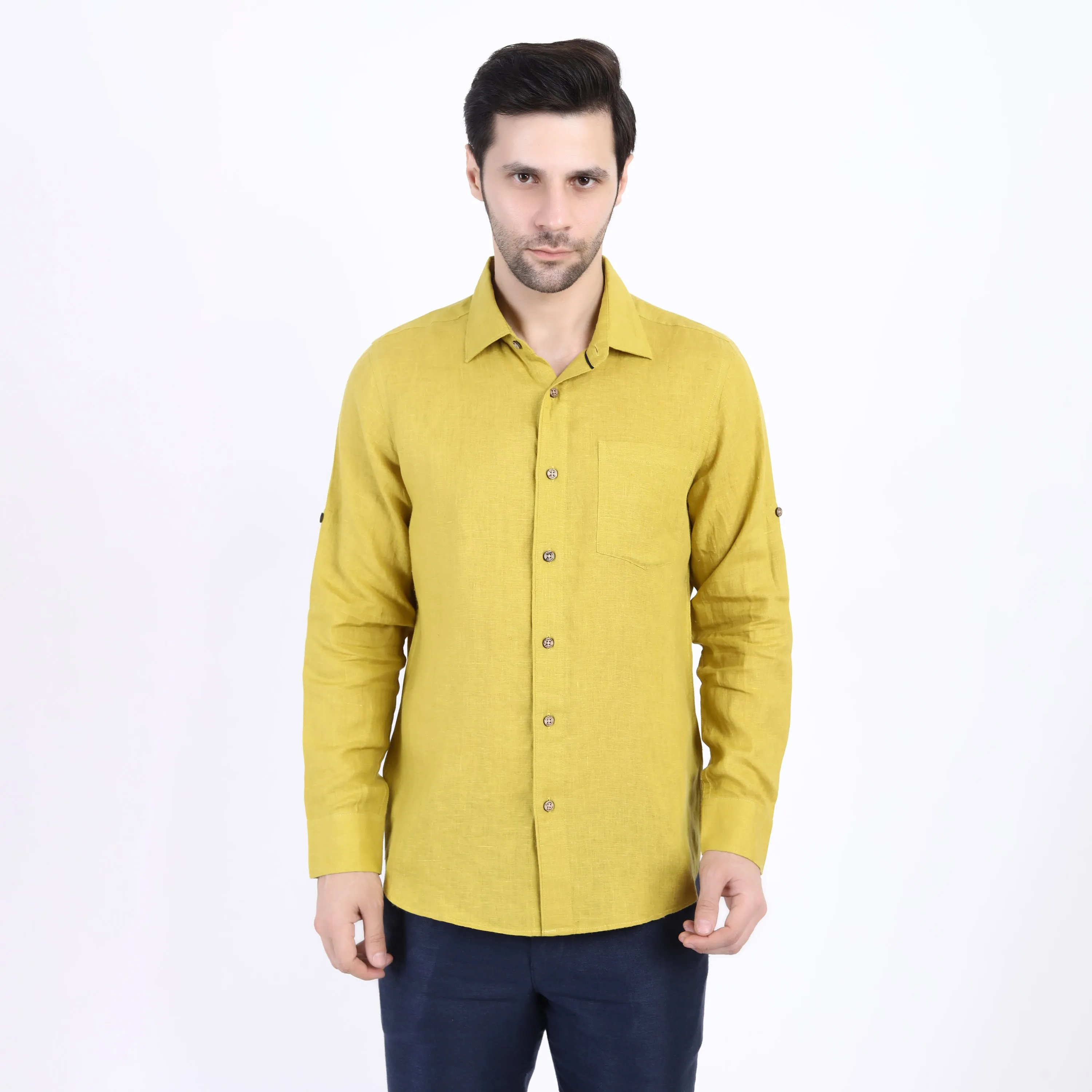 Lime Solid Linen Shirt
