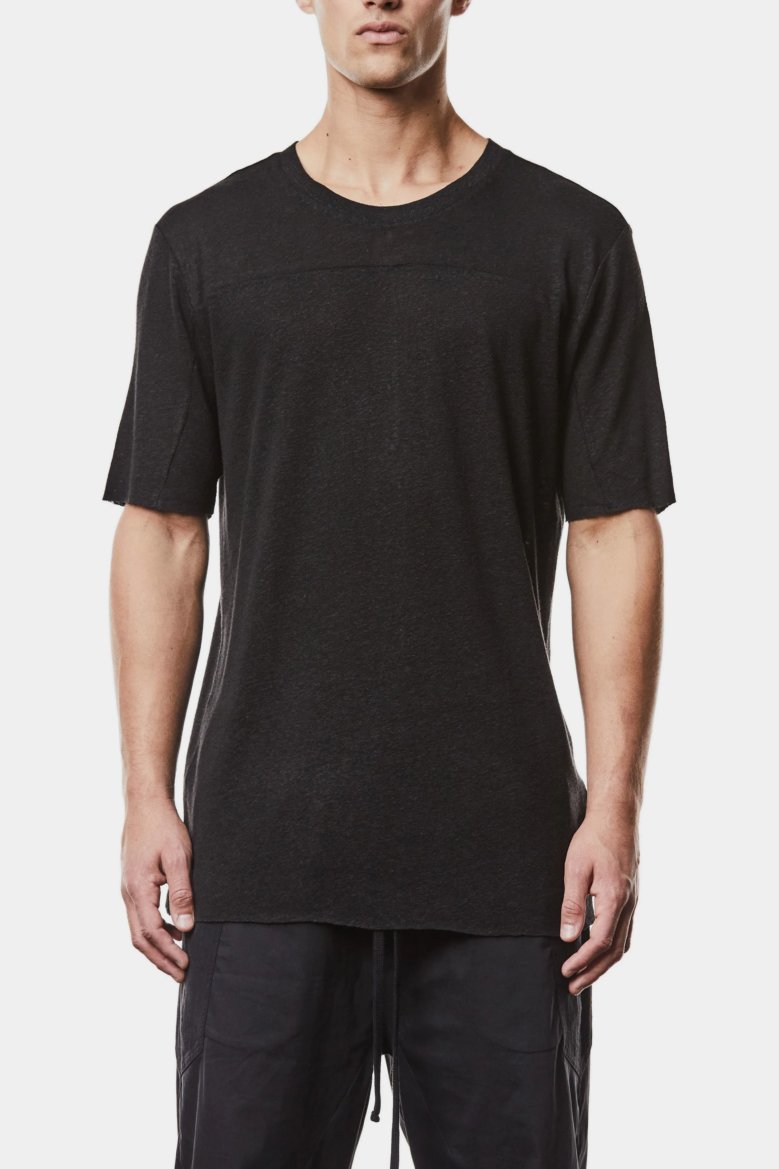 Linen blend scar-stitch t-shirt, Black