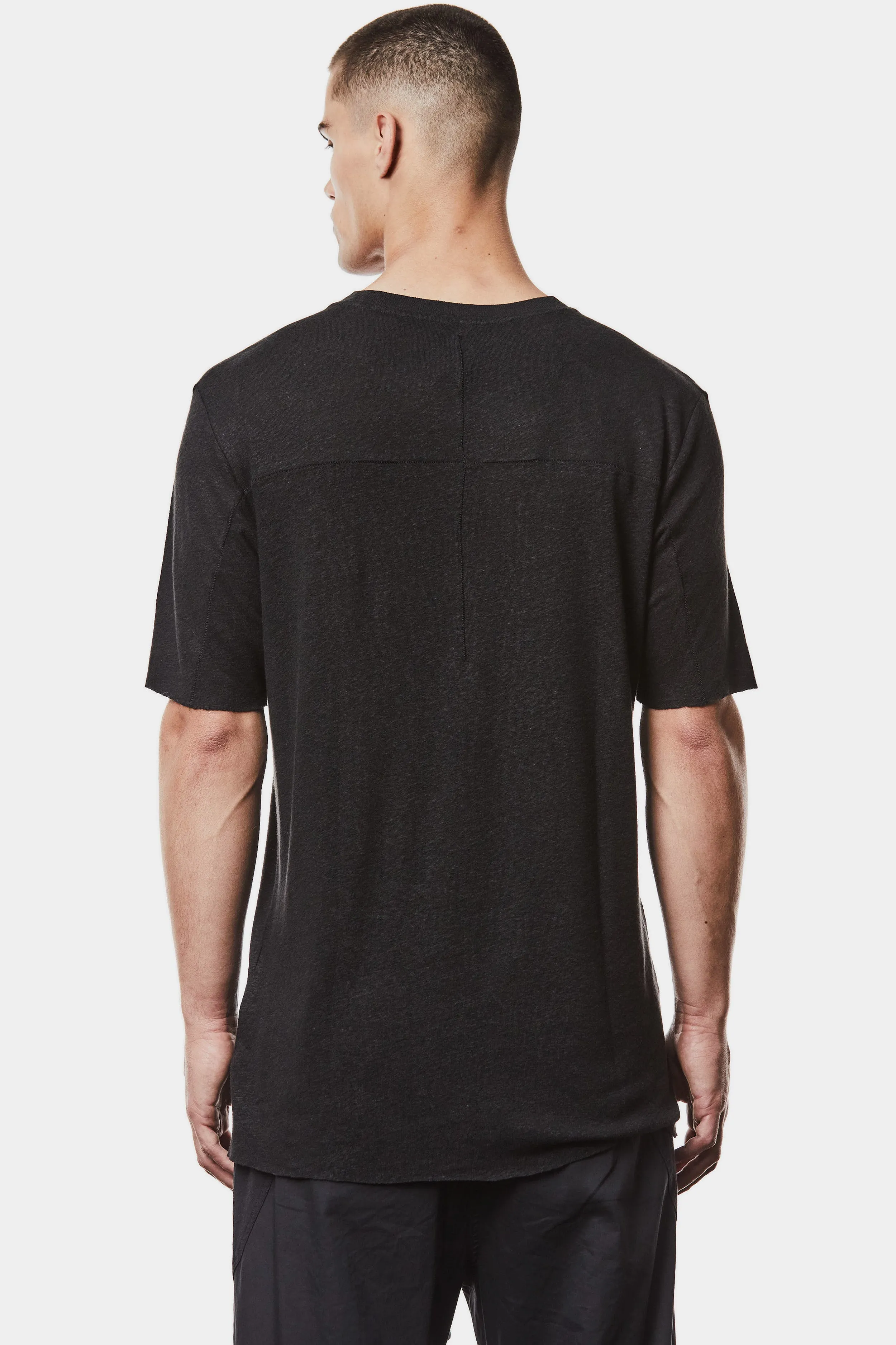 Linen blend scar-stitch t-shirt, Black