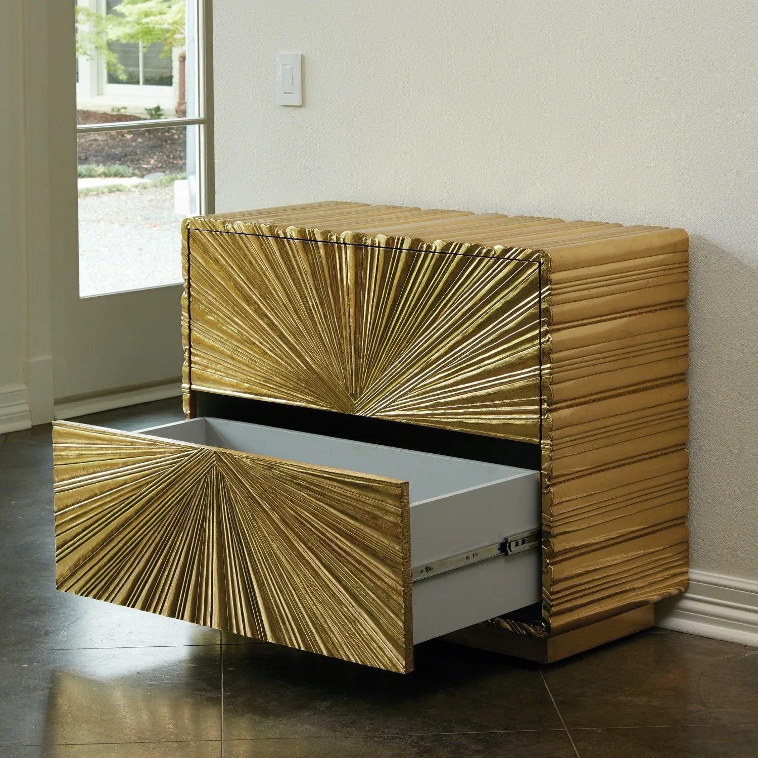 Linen Fold 2 Drawer Chest - Gold