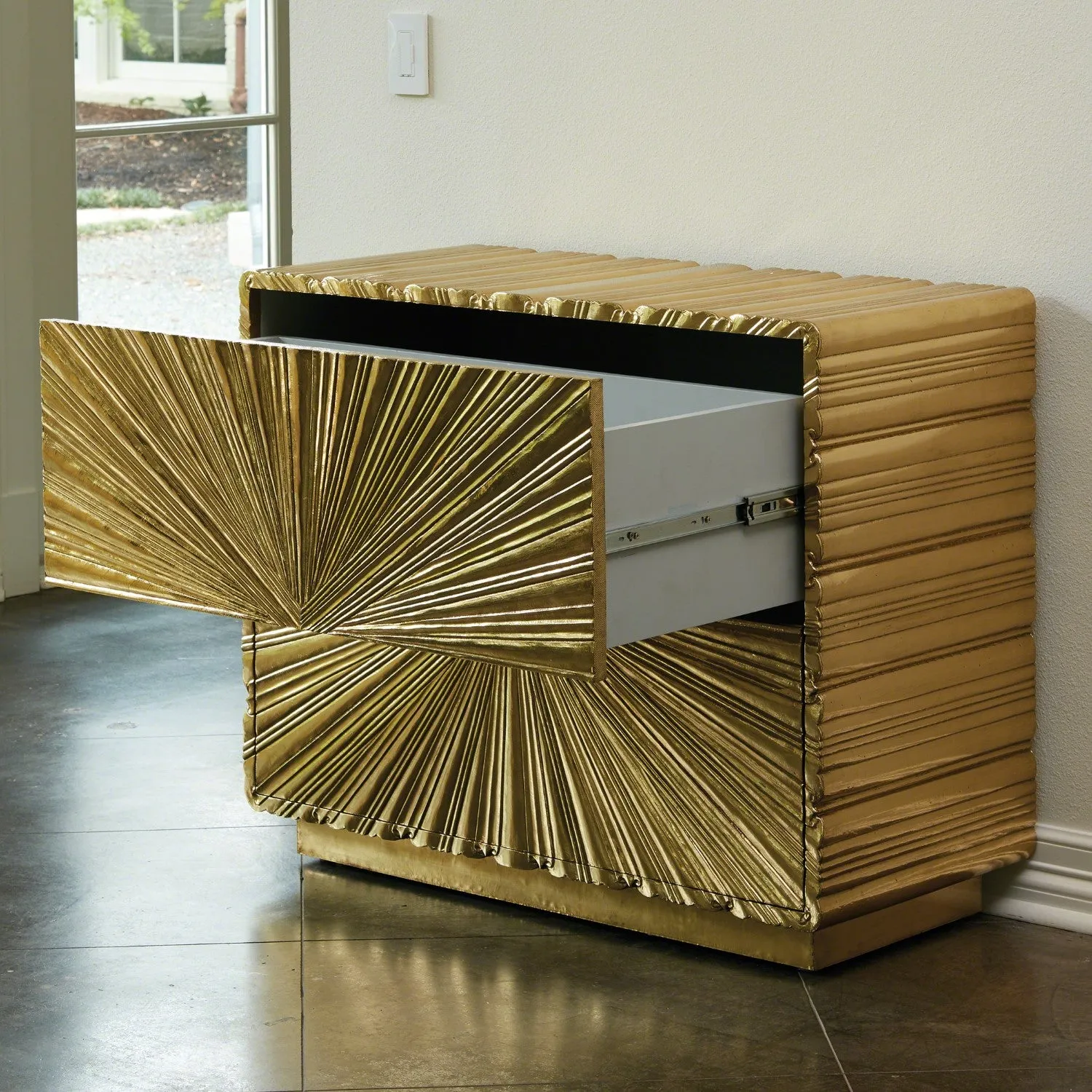 Linen Fold 2 Drawer Chest - Gold