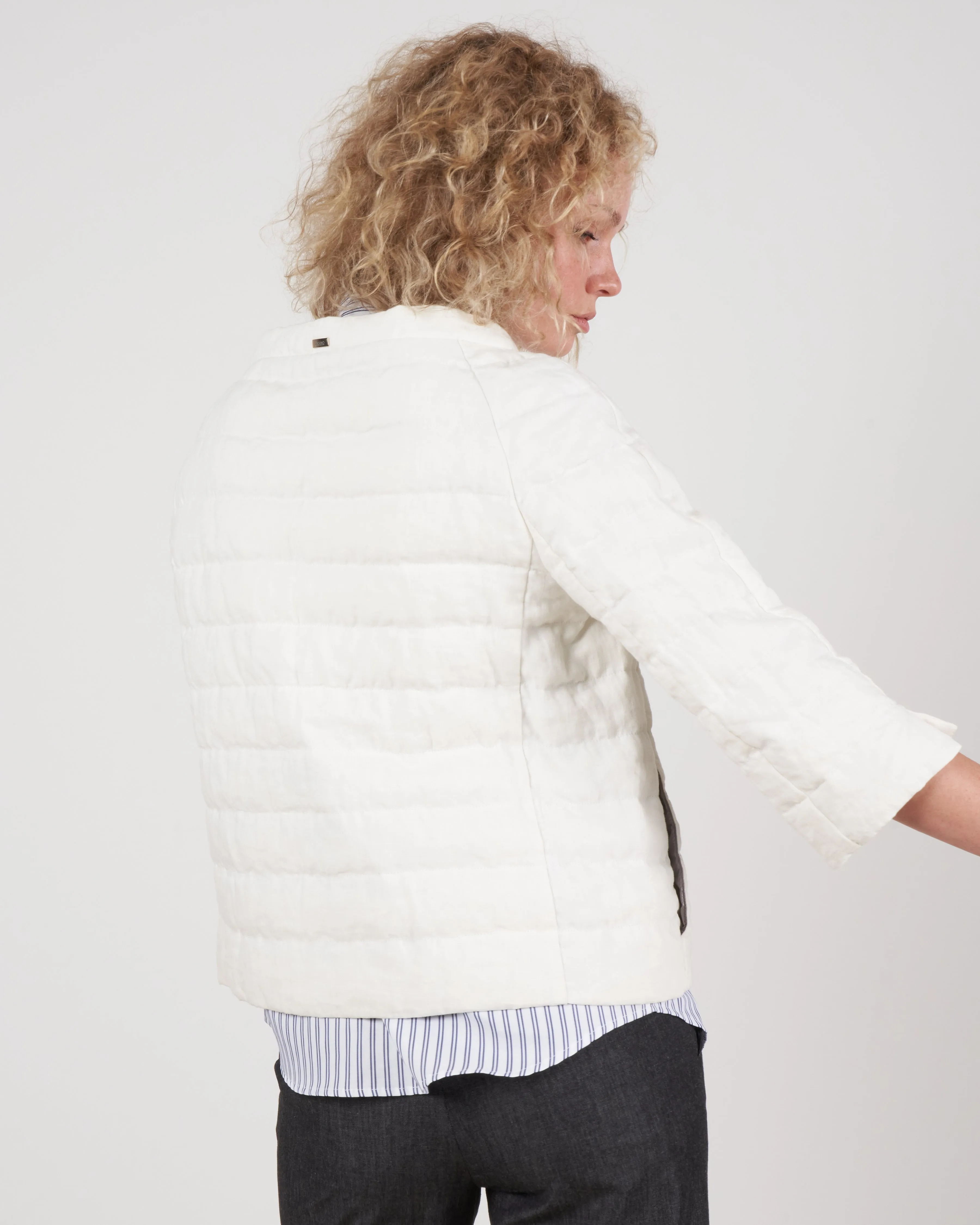 linen iconico 3/4 sleeve jacket - white