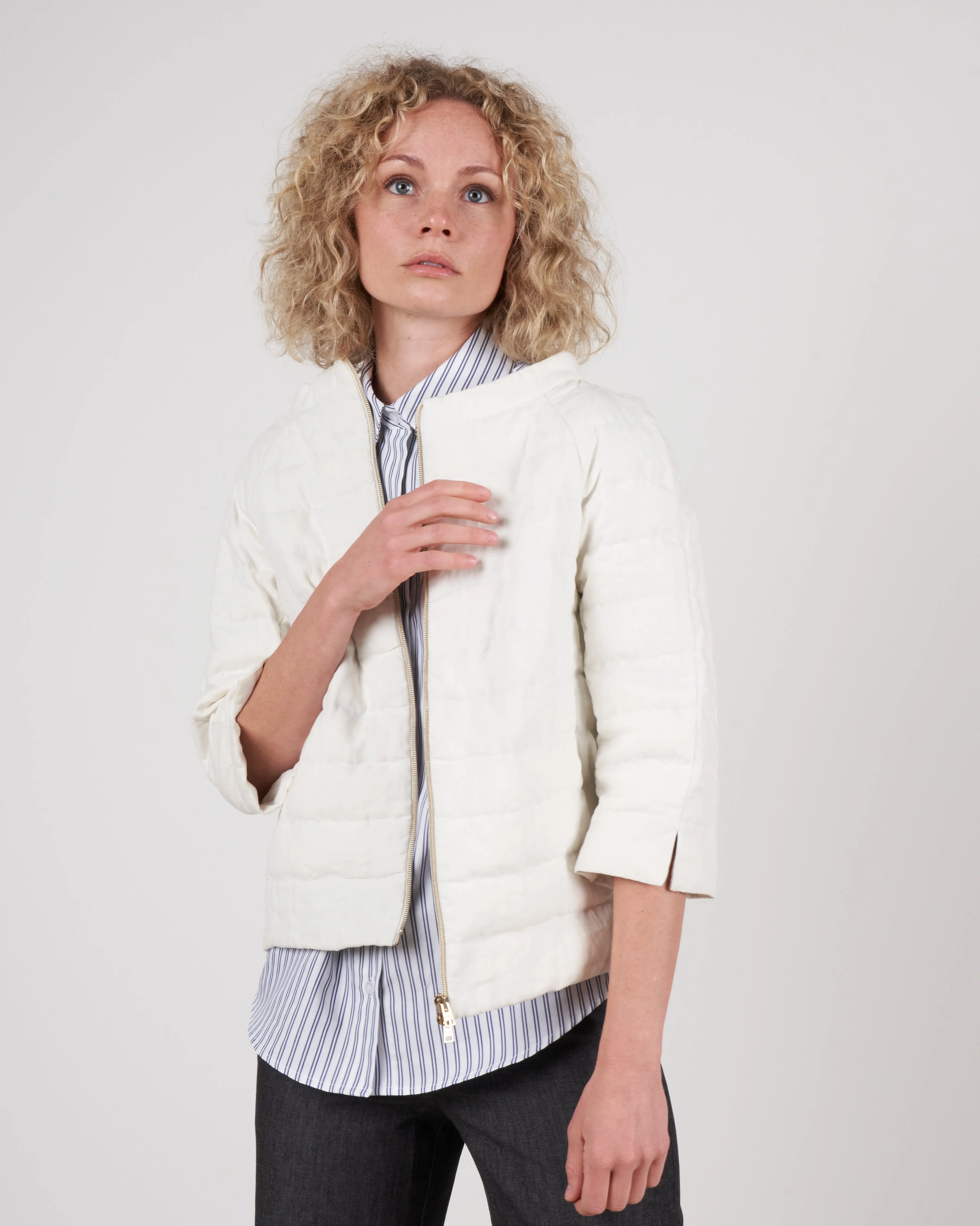 linen iconico 3/4 sleeve jacket - white