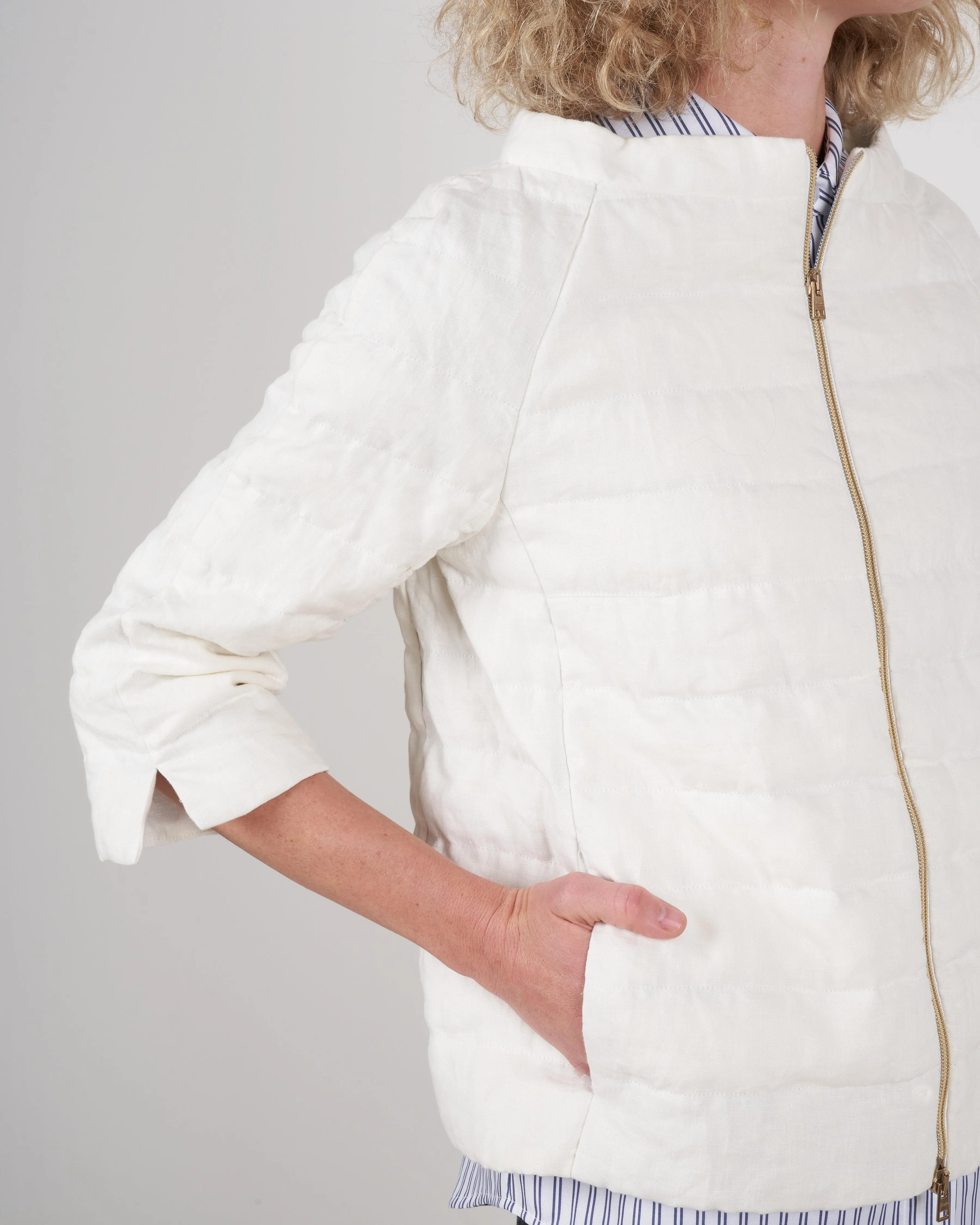 linen iconico 3/4 sleeve jacket - white