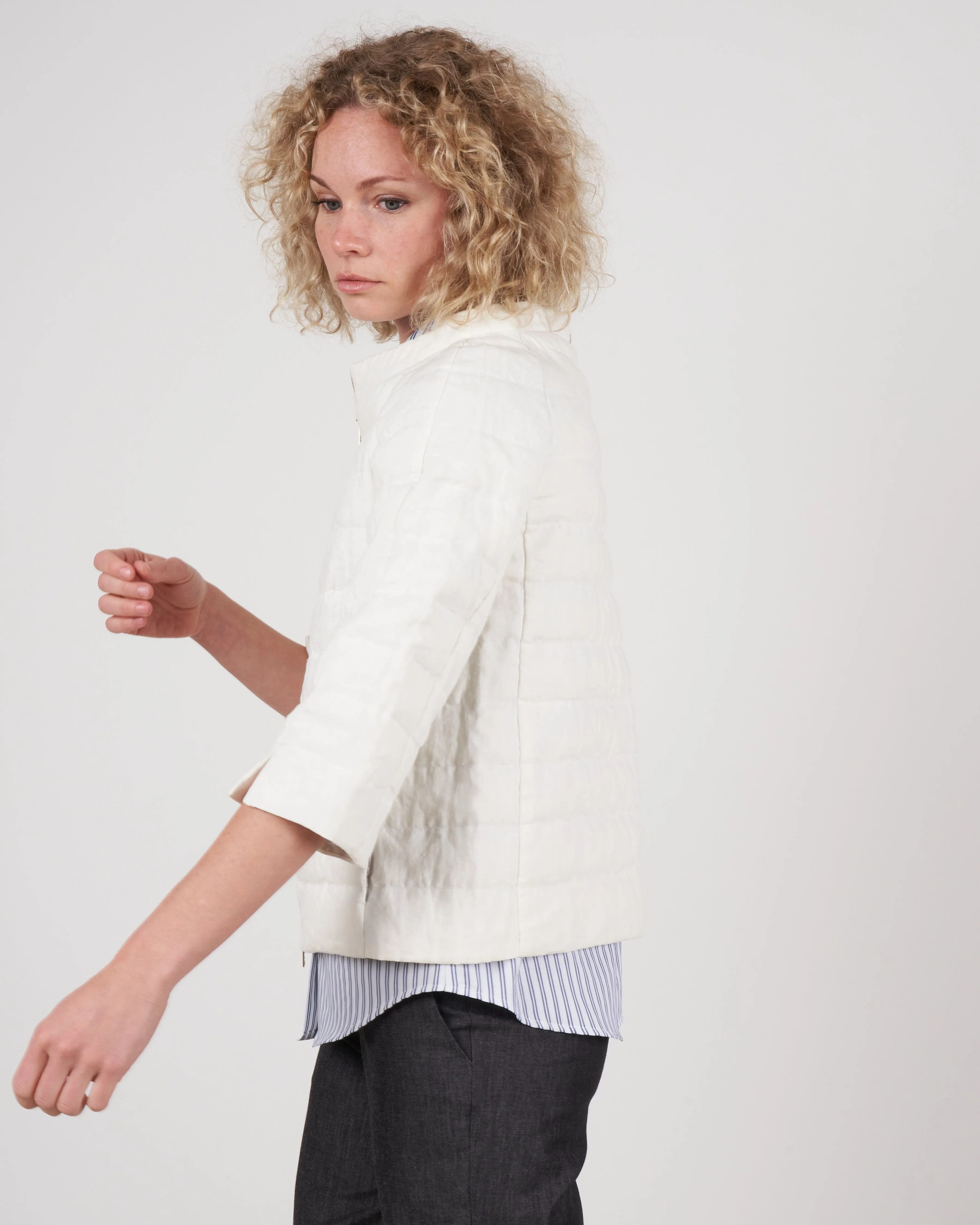 linen iconico 3/4 sleeve jacket - white